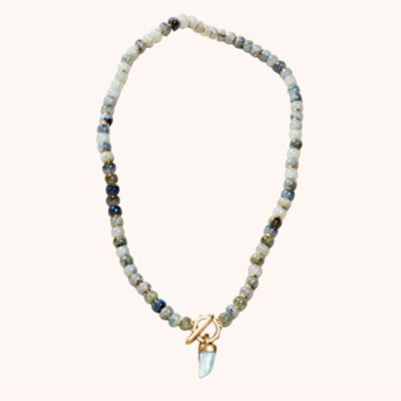 stella & dot ~ modern bohemian beaded necklace ~ gray multi color pendant grey - Picture 3 of 6